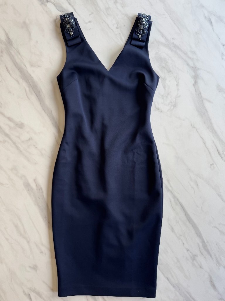 Ted Baker Navy Beaded Sheath Dress Size 2 New